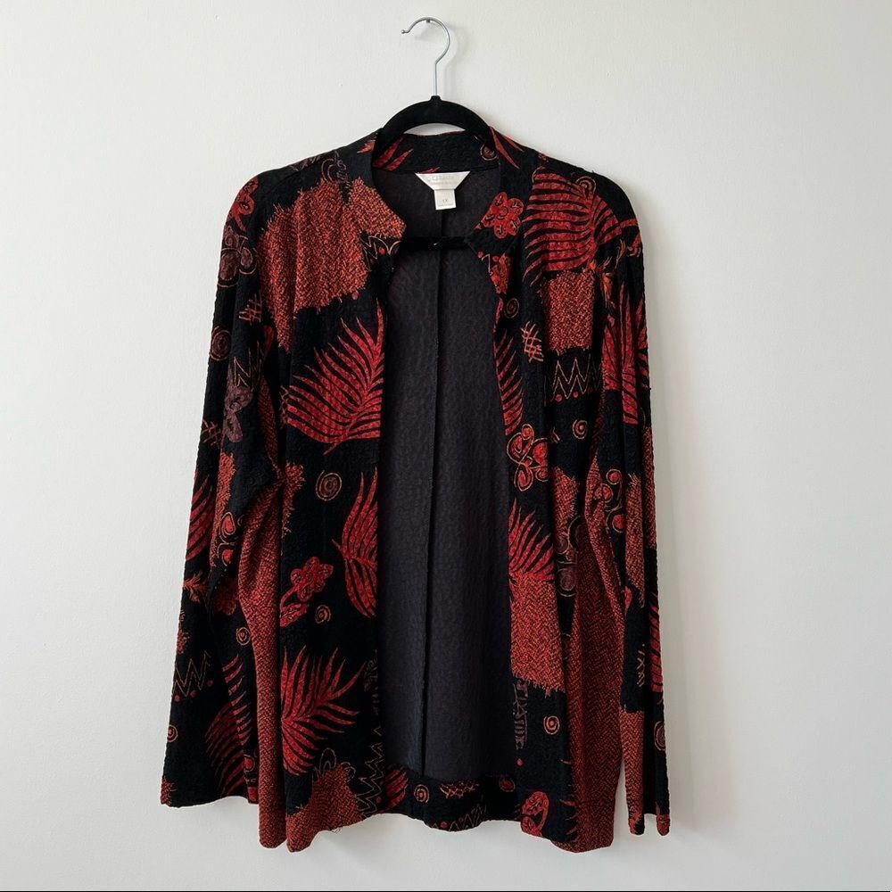 Cj banks 1x art to wear tribal jacket open front cardigan liquid knit lagenlook‎